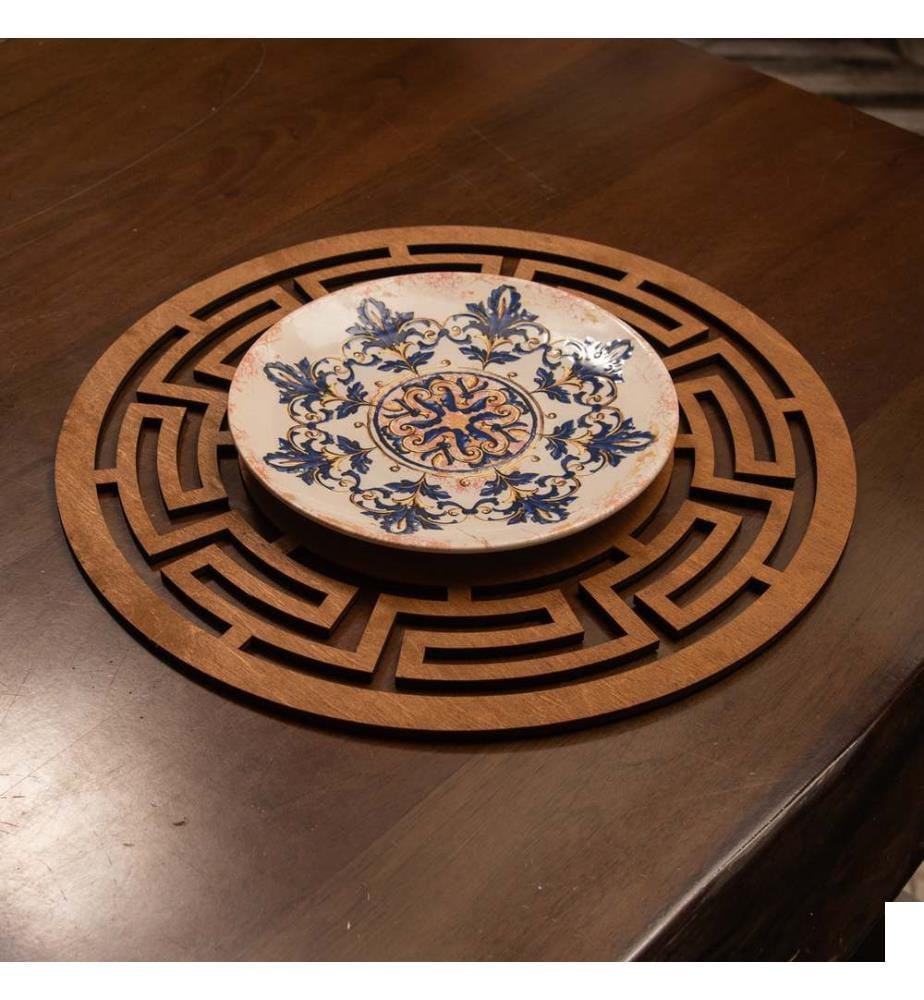Set de tapis de table, 6 pièces, noyer, 100% bois, fait à la main