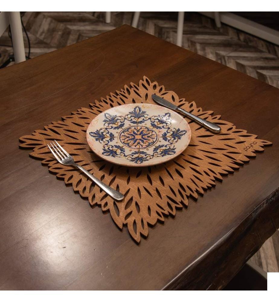 Set de tapis de table, 6 pièces, noyer, 100% bois, fait à la main