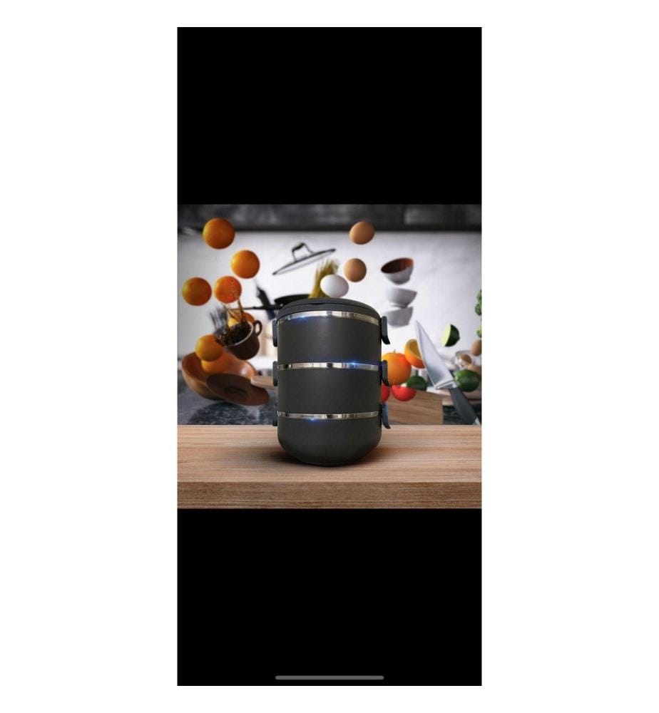 Lunch Box Set, 3 Pieces, Fume, Stainless Steel, Plastic Body