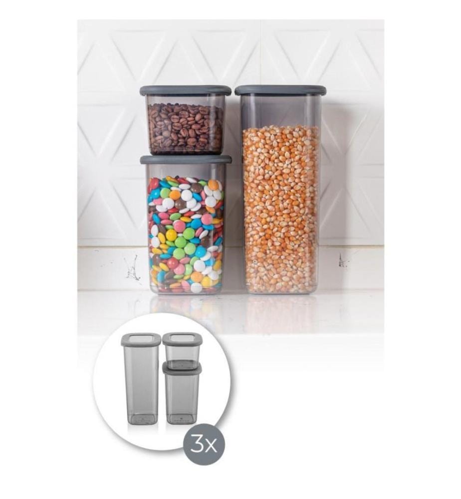 Boîte de rangement, 3 pièces, anthracite, plastique, sans Bpa