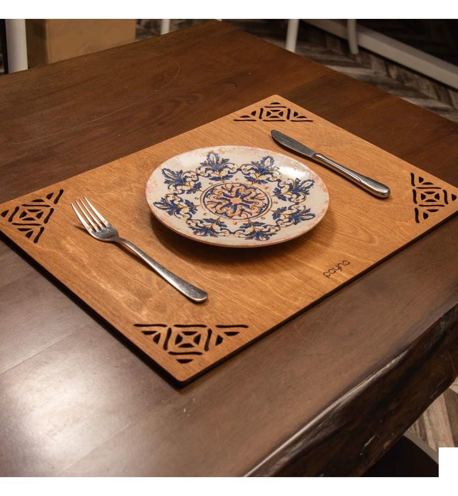 Set de tapis de table, 4 pièces, noyer, 100% bois, fait à la main