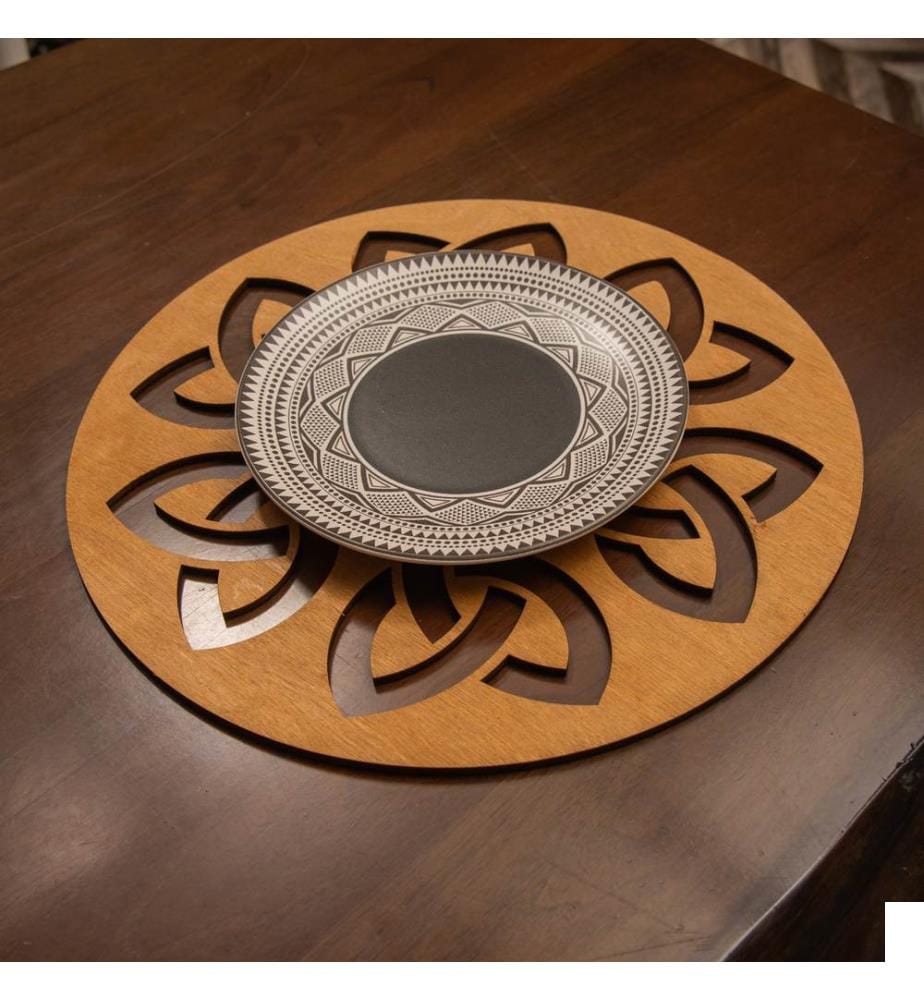 Set de tapis de table, 4 pièces, Noyer, 100% bois, fait à la main