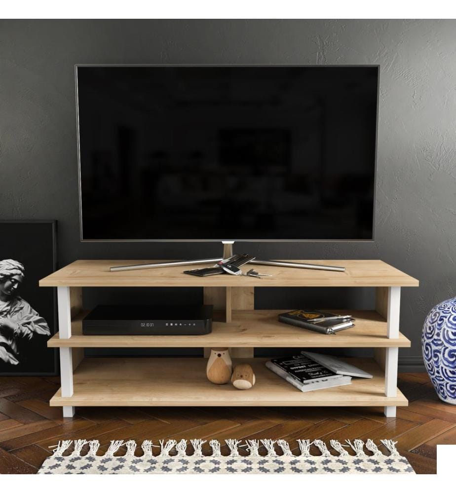 Blanc, Chêne, Armoires Tv, 47,4X120X44,6 cm, Plaque De Particules Enrobée De Mélamine