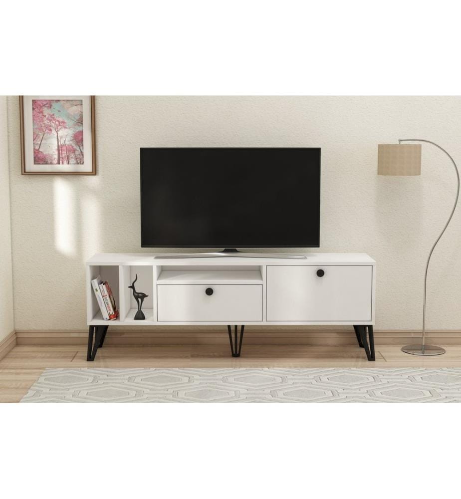 Meuble TV, Blanc, Panneau de particules mélaminé