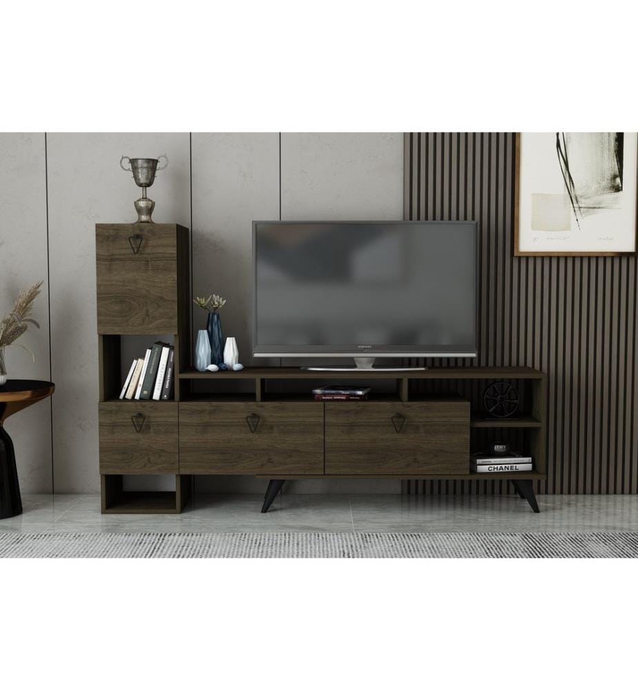 Meuble TV, noyer, PANNEAU DE PARTICULES 100 % MÉLAMINÉ