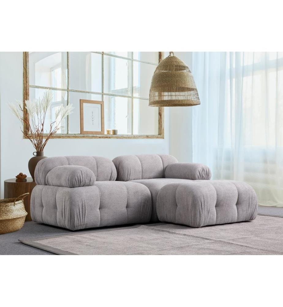 Canapé d'angle, gris clair, structure : BOIS DE HÊTRE / AGRAGÉ, tissu : 100 % POLYESTER, pieds en plastique