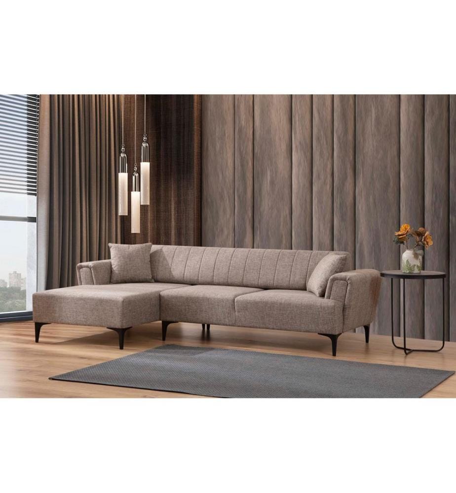 Canapé-lit d'angle, Light Brown, châssis : Bois de hêtre / Chipboard, tissu : 100% polyester
