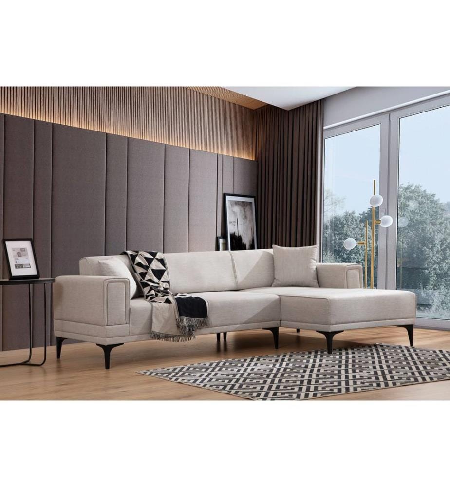 Canapé-lit d'angle, écru, châssis : Bois de hêtre / Chipboard, tissu : 100% polyester