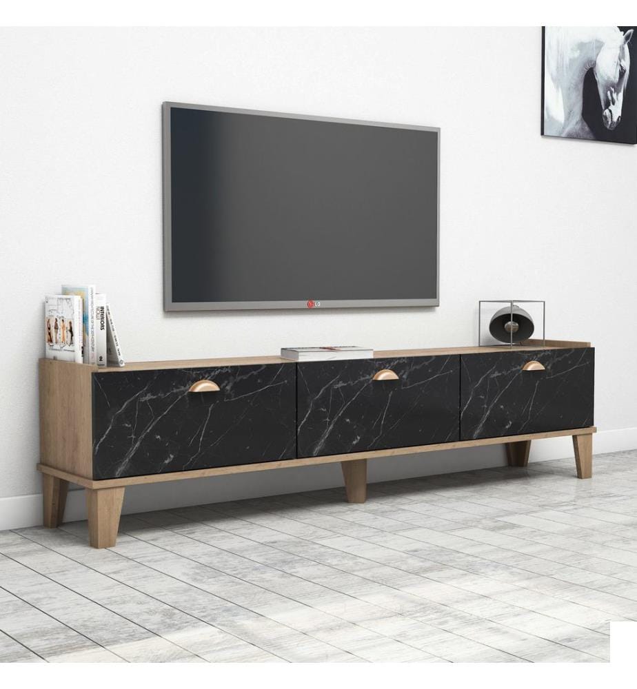 Stand De Télévision, Chêne Marbre, Carton De Particules Recueillies En Mélamine