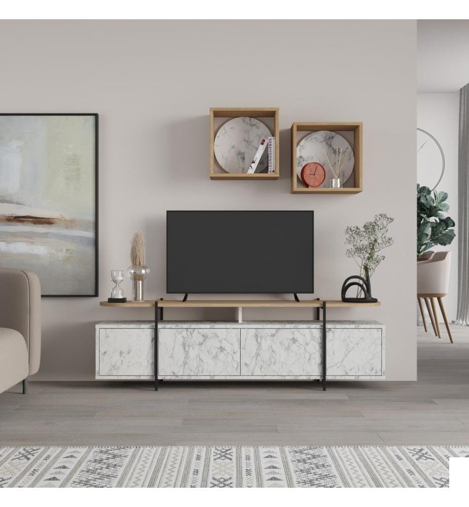 Carrara, Armoires De Télévision, 48X160X35,6 cm, Plaque De Particules Enrobée De Mélamine