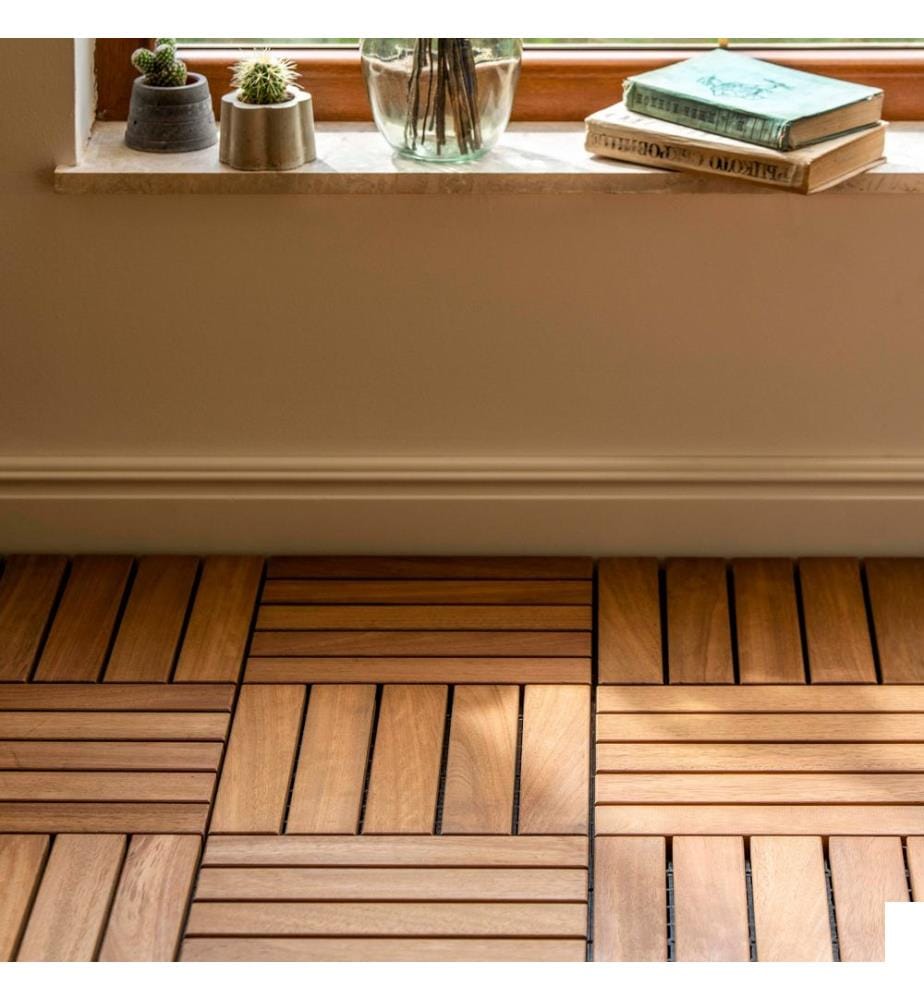 Jeu de dalles de terrasse, 10 pièces, marron, 100% bois d'Iroko