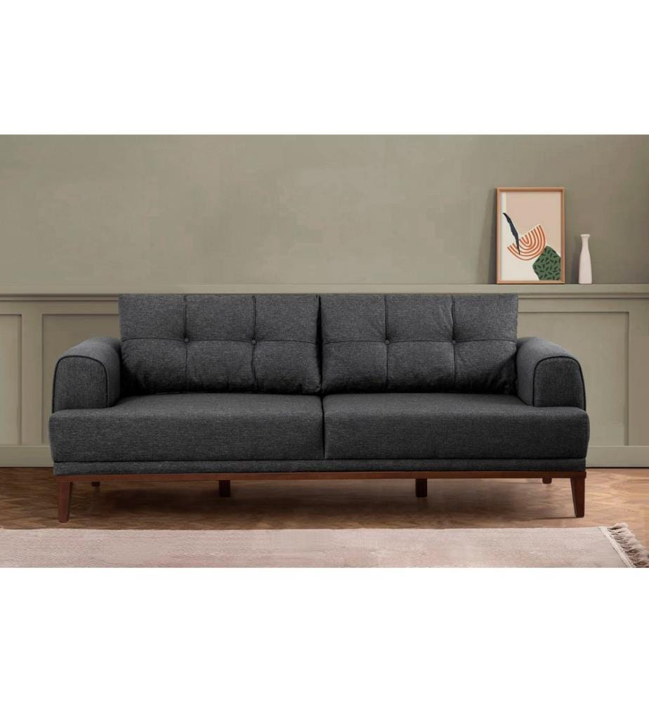 Canapé 3 places, anthracite, noyer, châssis : Hornbeam & Fir Tree, tissu : 100% polyester