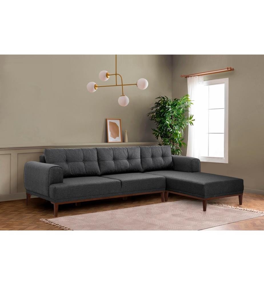Canapé d'angle, anthracite, noyer, châssis : Hornbeam & Fir Tree, tissu : 100% polyester