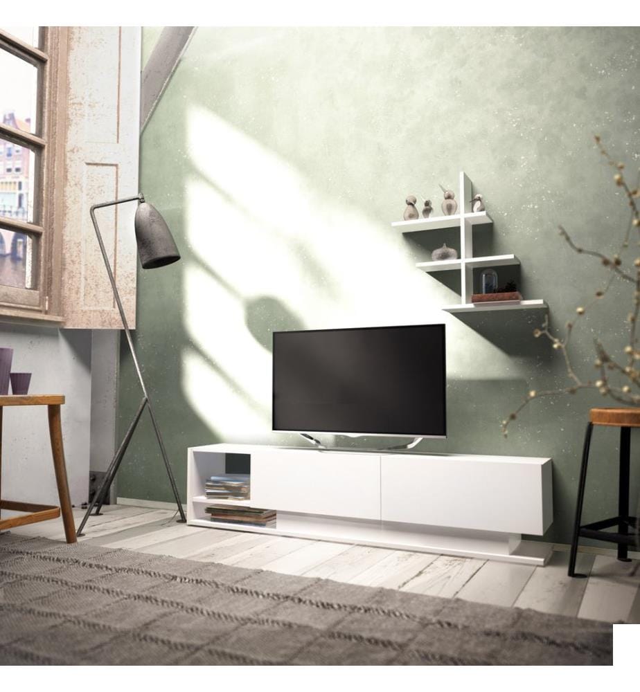 Blancs, Armoires Tv, 40X180X30 cm, Plaque De Particules Enrobée De Mélamine