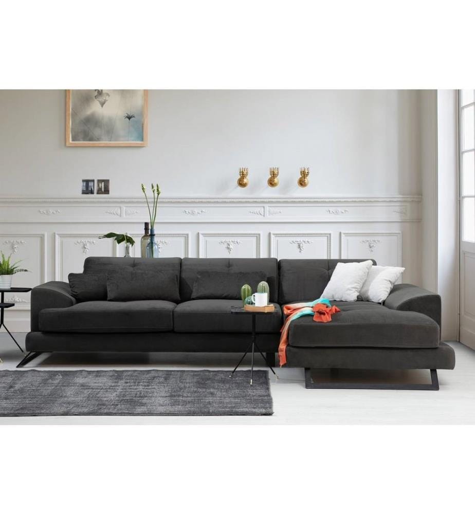 Canapé d'angle, anthracite, cadre en hêtre - aggloméré, tissu polyester