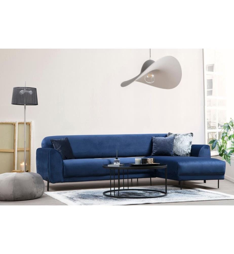 Canapé-lit d'angle, bleu marine, cadre en hêtre - aggloméré, tissu polyester