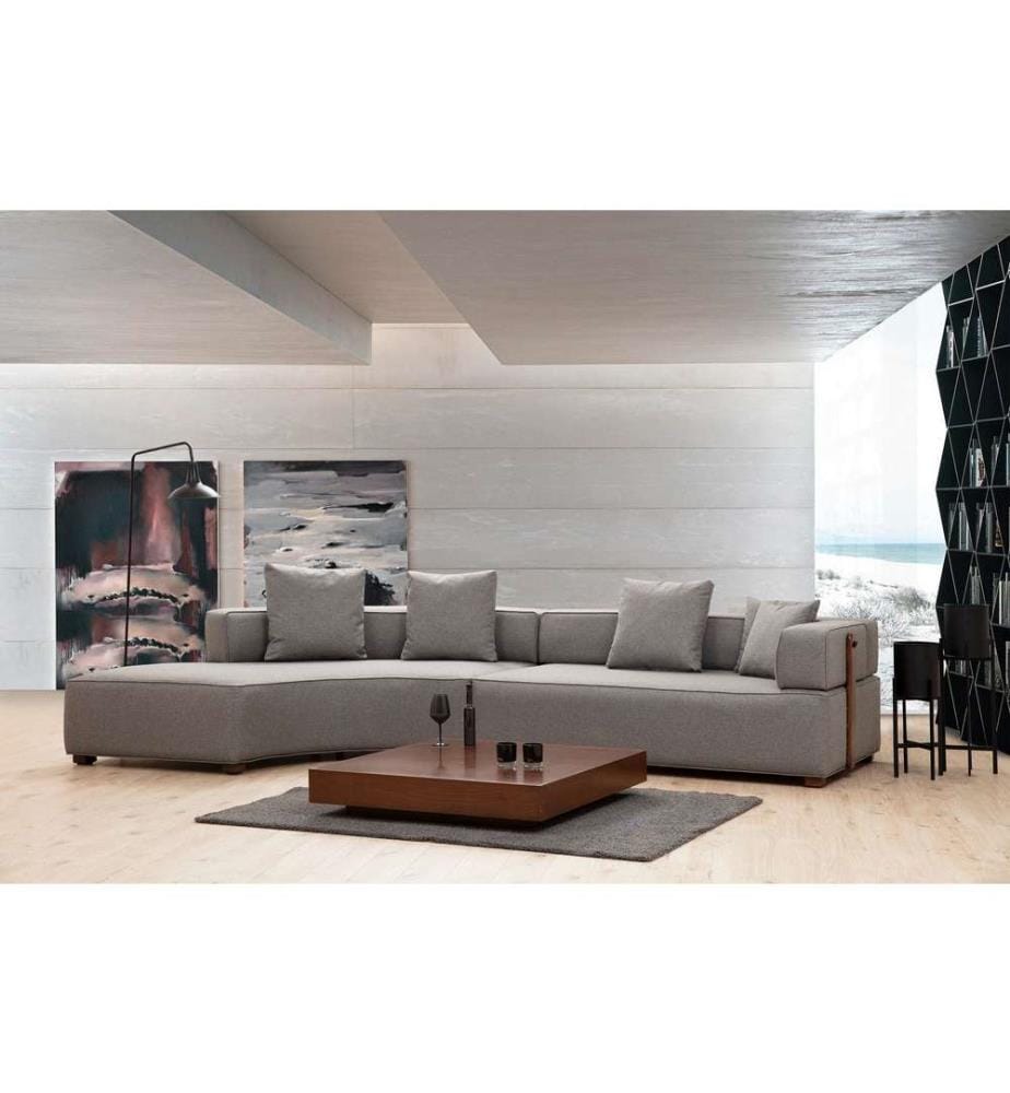 Canapé d'angle, gris, cadre en hêtre - aggloméré, tissu polyester