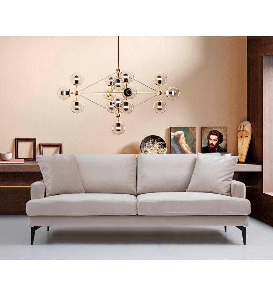 Canapé 3 places, beige, structure en hêtre - aggloméré, tissu polyester