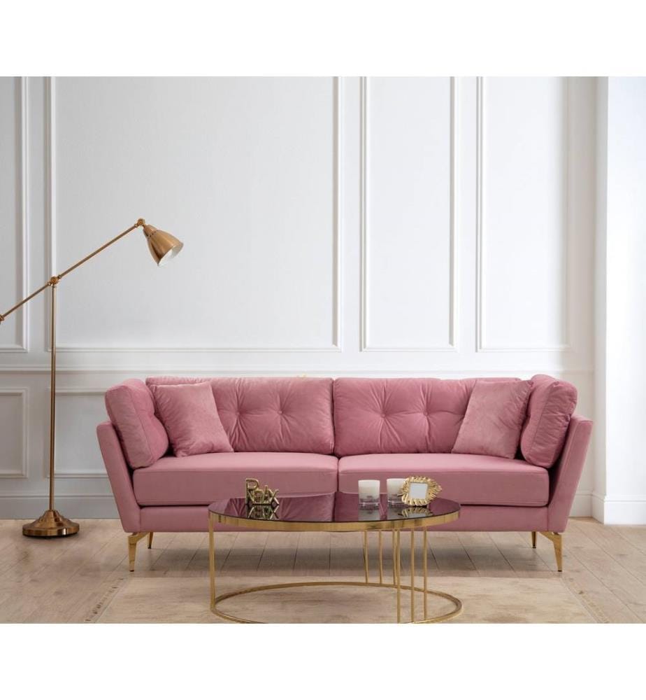 Canapé 3 places, Dusty Rose, structure en hêtre et panneaux de particules, tissu polyester