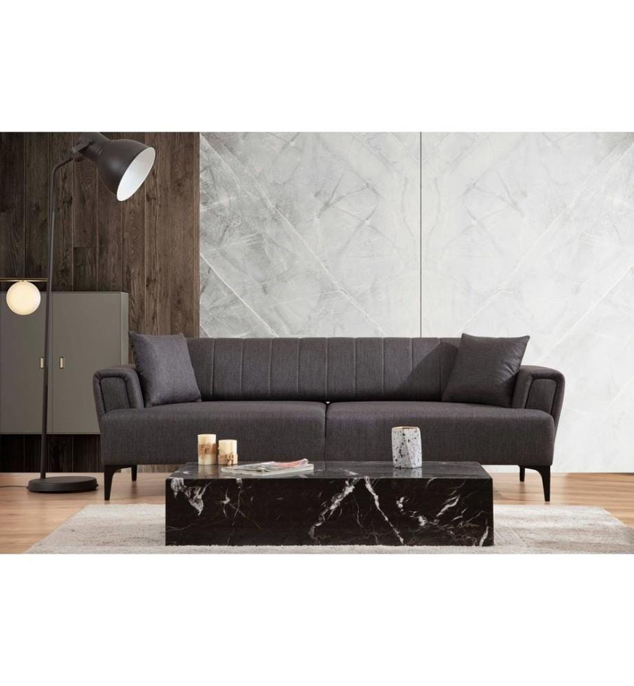 Canapé-lit 3 places, gris foncé, châssis : Bois de hêtre - panneau de particules, tissu : 100% polyester