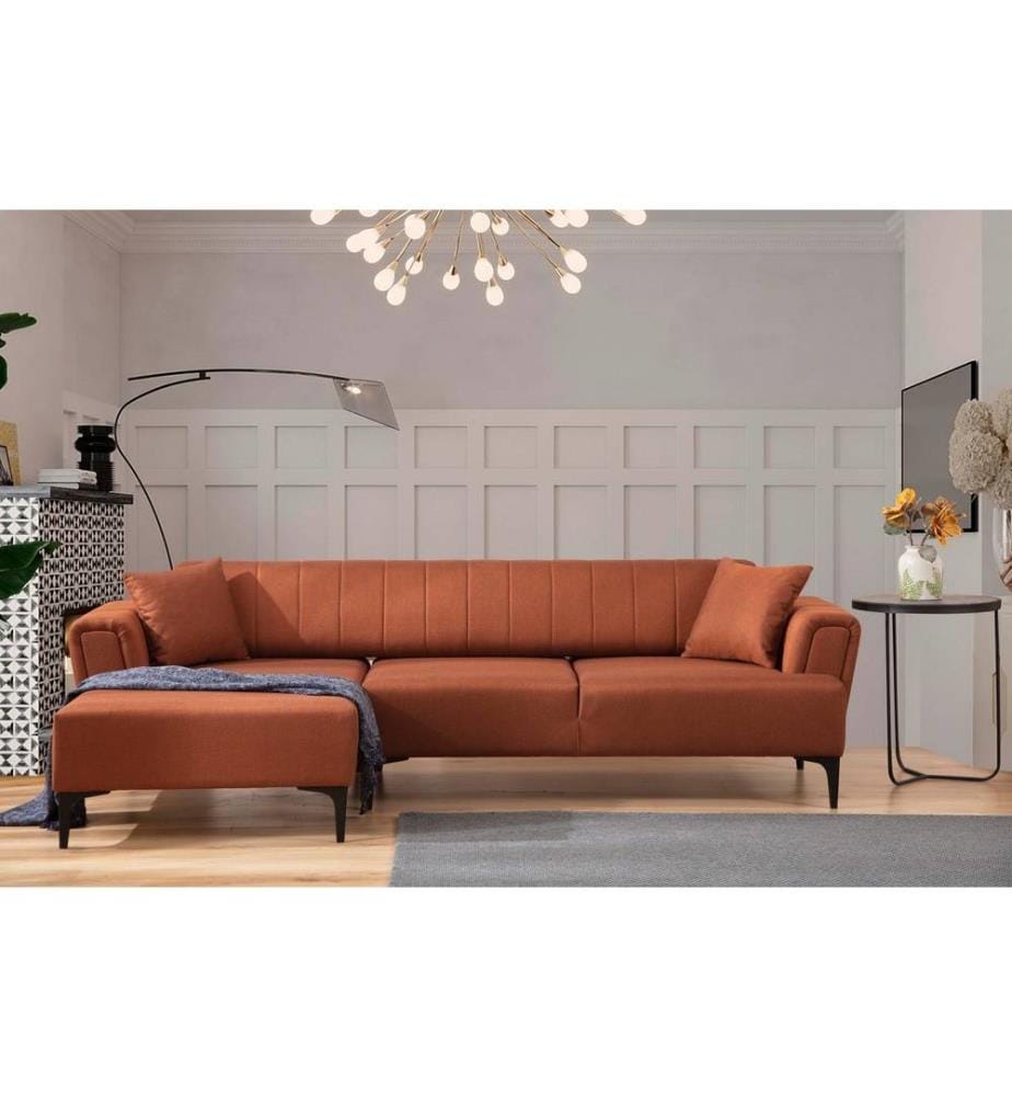 Canapé-lit d'angle, Tile Red, Cadre : Bois de hêtre - panneau de particules, tissu : 100% polyester