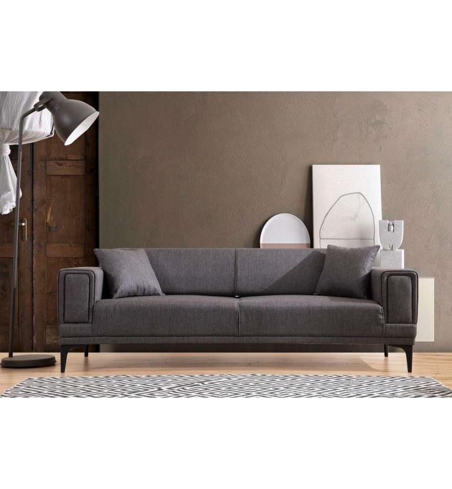Canapé-lit 3 places, gris foncé, châssis : Bois de hêtre - panneau de particules, tissu : 100% polyester