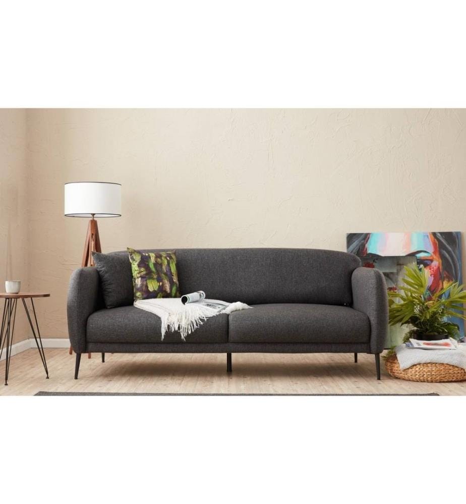 Canapé-lit 3 places, anthracite, structure en bois de hêtre, tissu 50 % polyester - 50 % lin