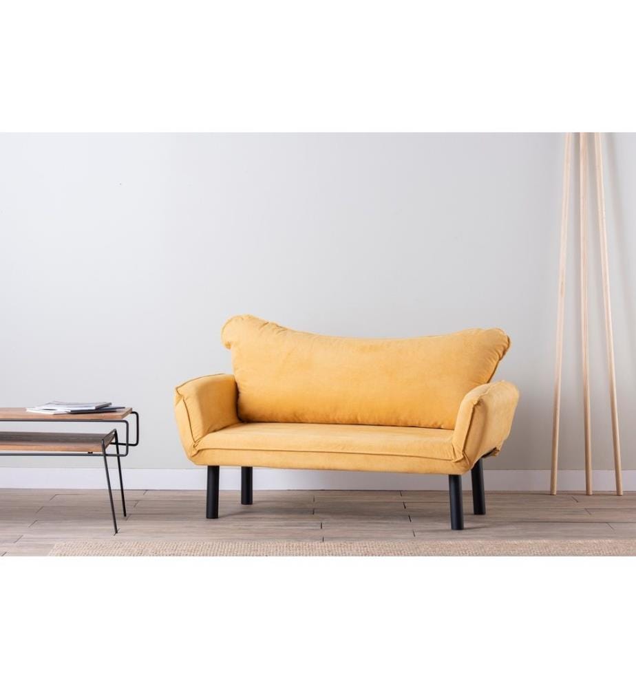 Canapé-lit 2 places, Mustard, cadre en métal, tissu en tricot de polyester doublé de coton Matériau du tissu
