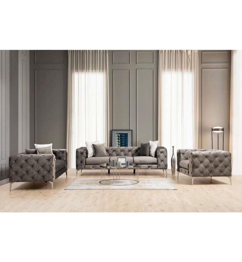Canapé 2 places, anthracite, structure en bois de hêtre - aggloméré, tissu polyester