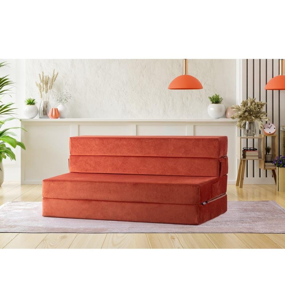 Canapé-lit 2 places, orange, housse : 100 % SOLVE FABRIC