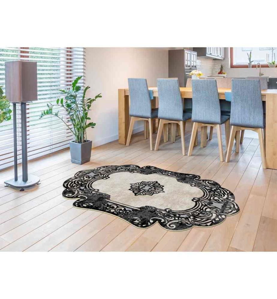 Tapis de salle, noir, blanc, 100% polyester, 80 x 150 cm