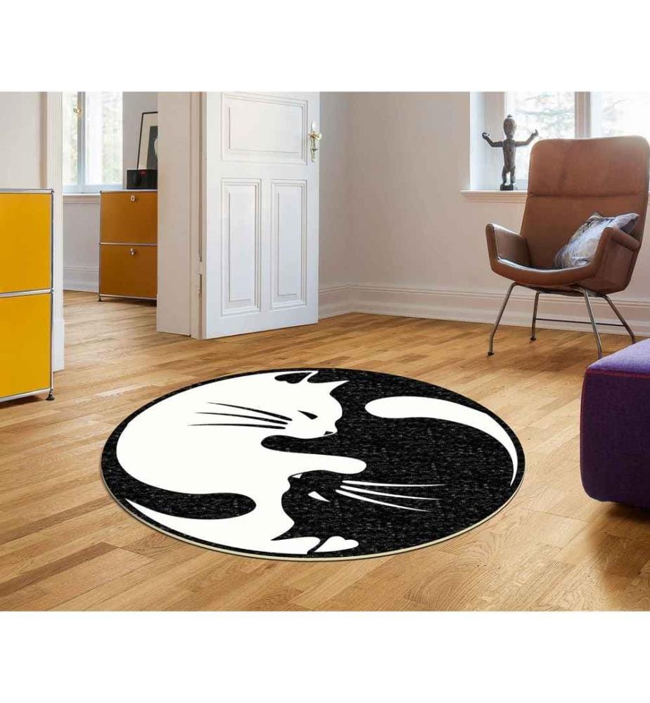 Tapis, noir, blanc, 100% polyester, 80 x 80 cm