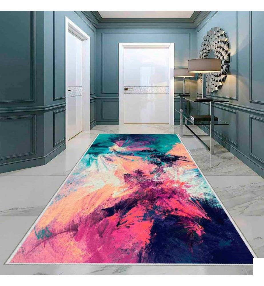 Tapis, Turquoise, Blanc, Orange, Fuchsia, Violet, 100% Polyester, 100 x 500 cm