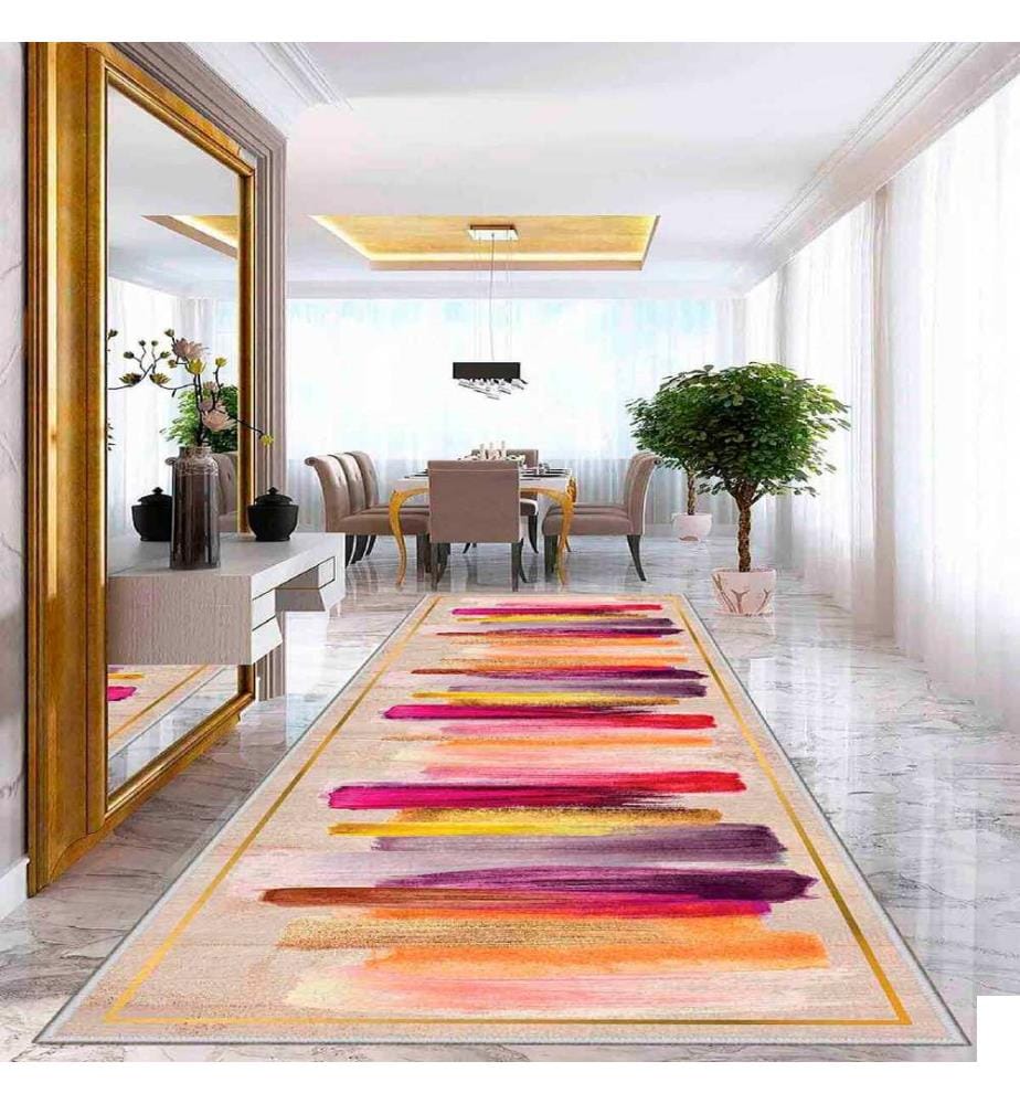 Tapis, crème, orange, jaune, fuchsia, 100% polyester, 100 x 150 cm
