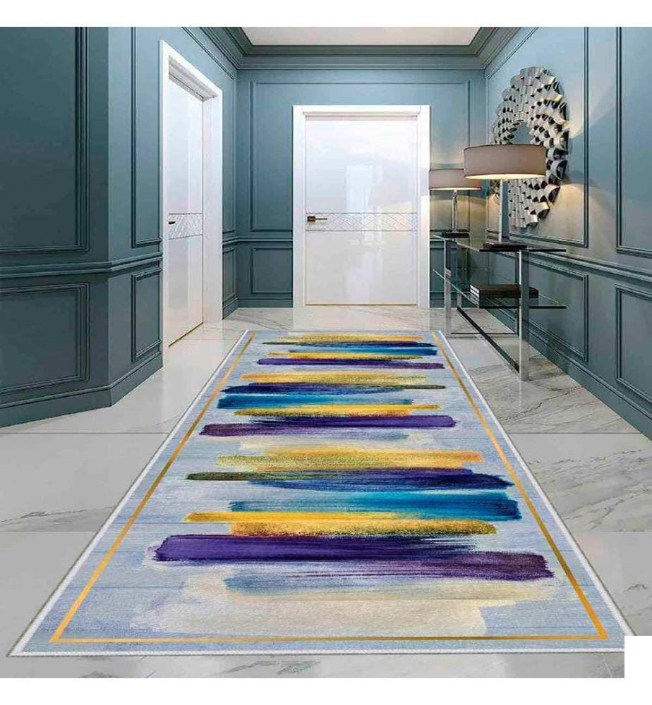 Tapis, or, bleu, violet, gris, 100% polyester, 80 x 450 cm