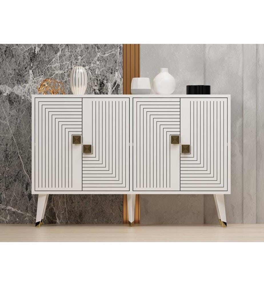 Console, Blanc, Or, Panneau de particules mélaminé