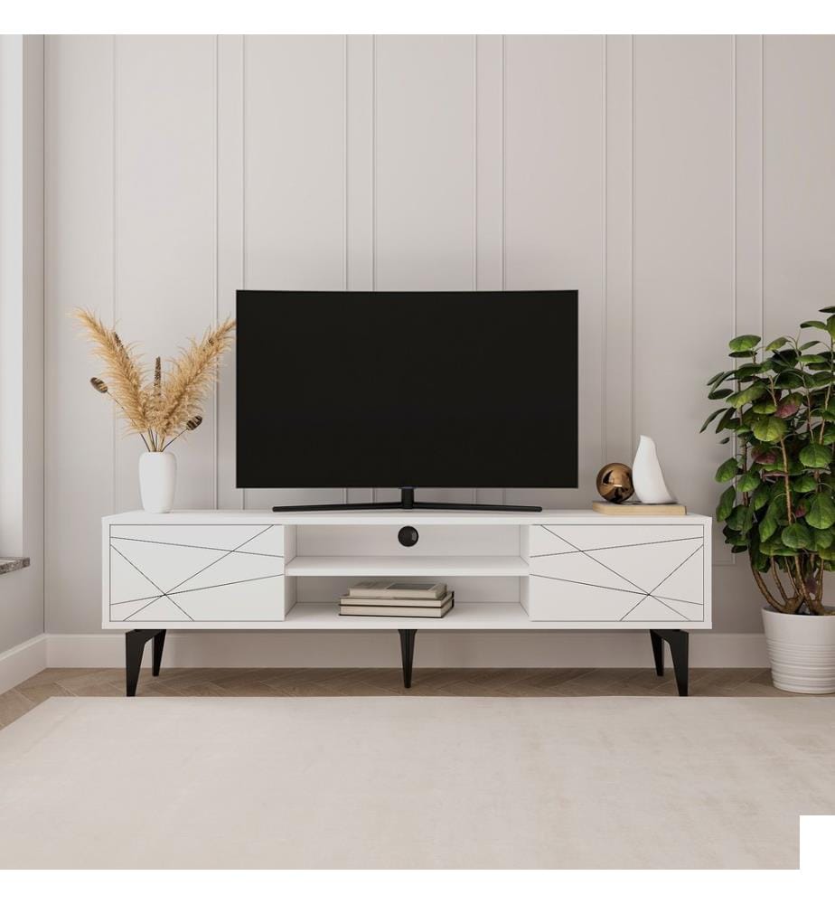 Meuble TV, blanc, 100 % PANNEAUX DE PARTICULES REVÊTUS DE MÉLAMINE