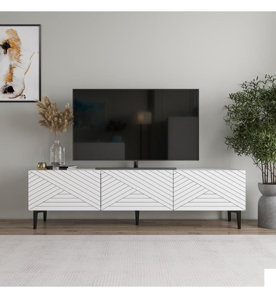 Meuble TV, blanc, 100 % PANNEAUX DE PARTICULES REVÊTUS DE MÉLAMINE