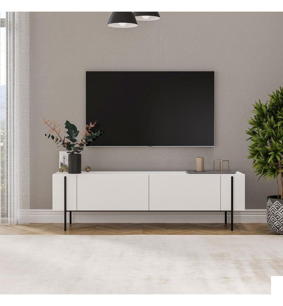 Meuble TV, blanc, 100 % PANNEAUX DE PARTICULES REVÊTUS DE MÉLAMINE
