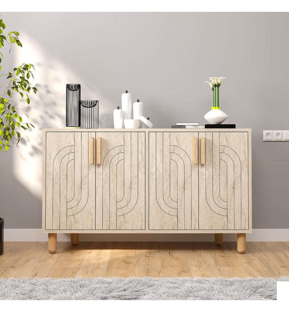 Console, Travertin, PANNEAU DE PARTICULES 100 % MÉLAMINÉ