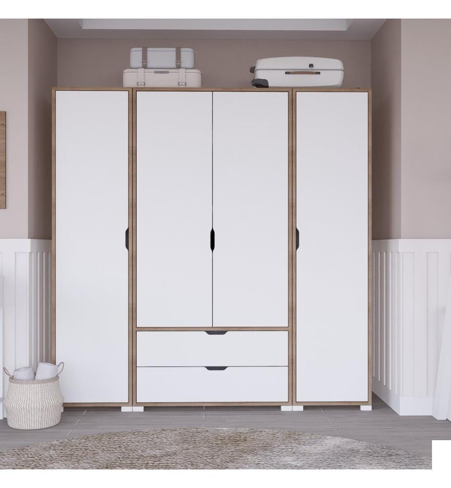 Armoire, noyer clair, blanc, panneau de particules 100 % mélaminé