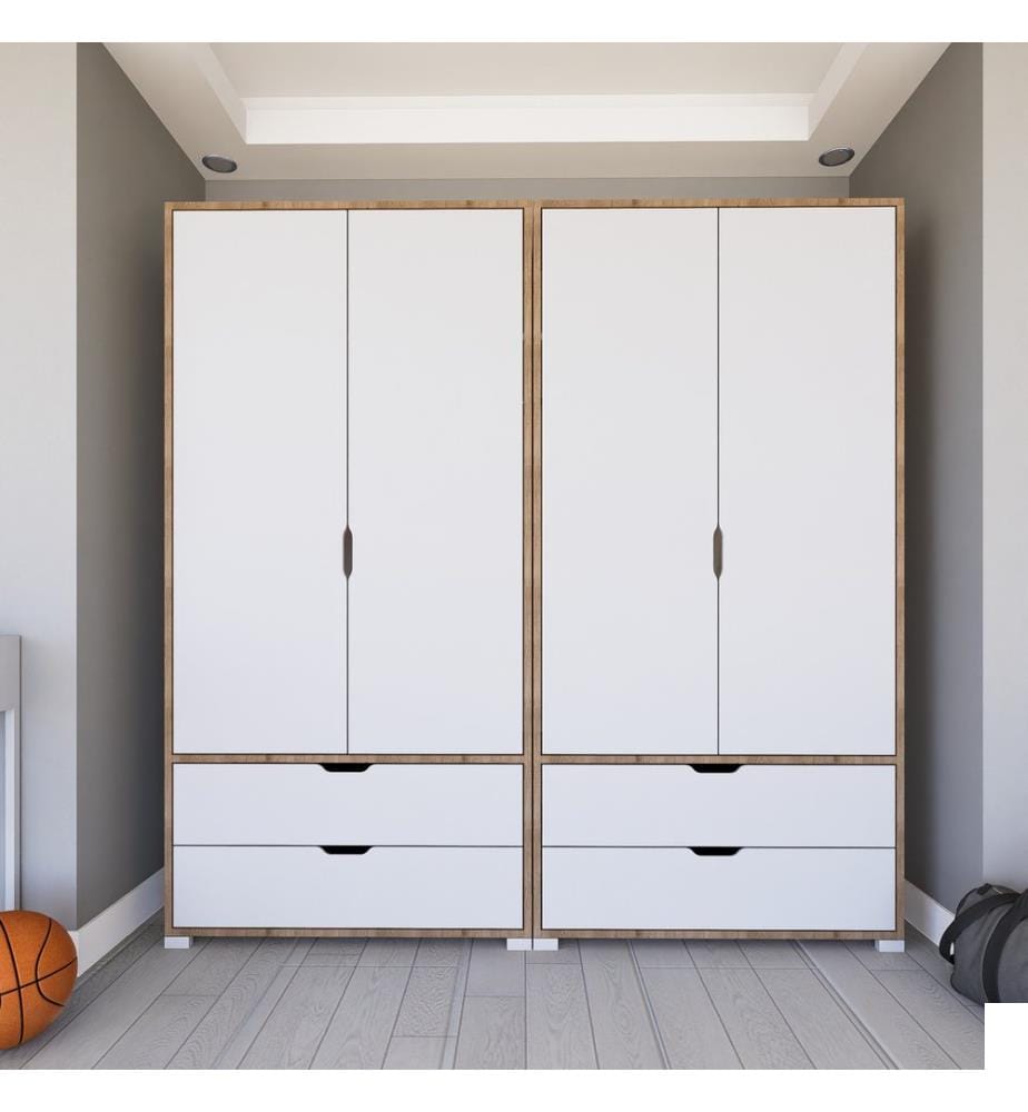 Armoire, noyer clair, blanc, panneau de particules 100 % mélaminé