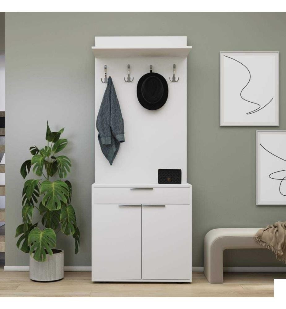 Meuble d'entrée, blanc, panneau de particules 100 % mélaminé