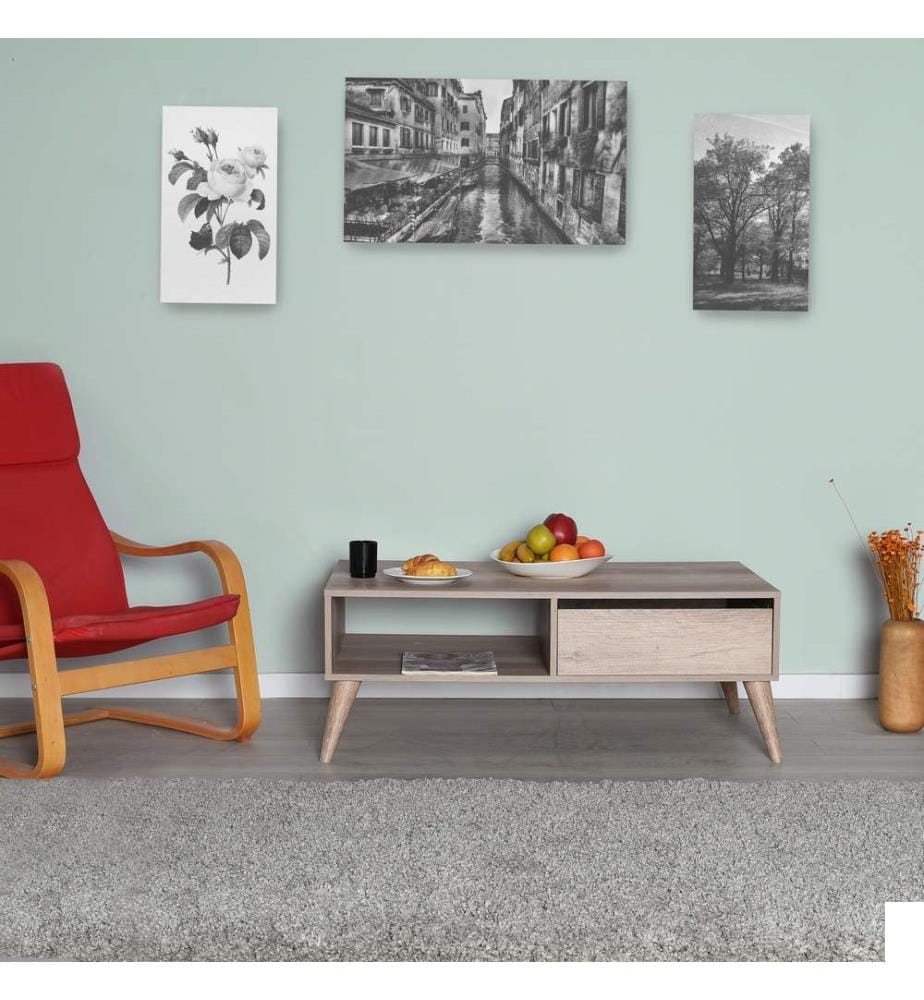 Table basse, Noyer Clair, Panneau de particules mélaminé