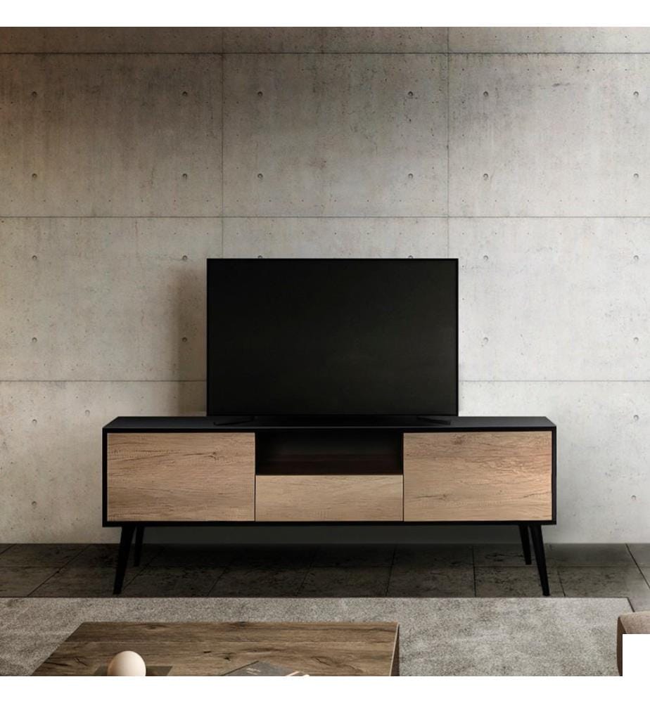 Meuble TV, noir, taupe, PANNEAU DE PARTICULES 100 % MÉLAMINÉ
