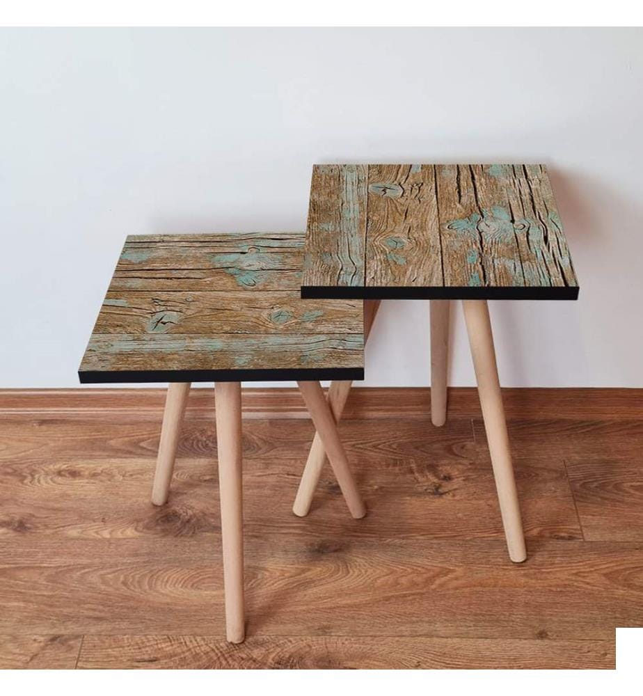 Table gigogne, 2 pièces, marron, bleu, 100 % MDF, , pieds en bois de hêtre