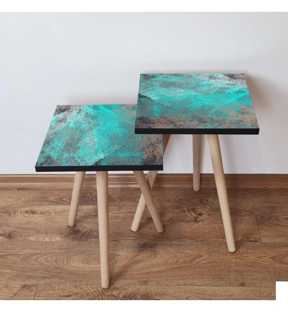 Table gigogne , 2 pièces, Turquoise, Gris, Vison, MDF, Pieds en hêtre