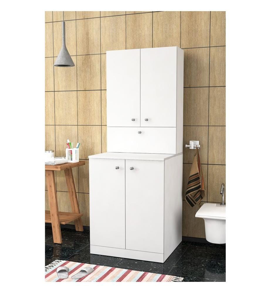 Blanc, Armoires De Salle De Bain, 90X70X67 cm, Plaque De Particules Enrobée De Mélamine