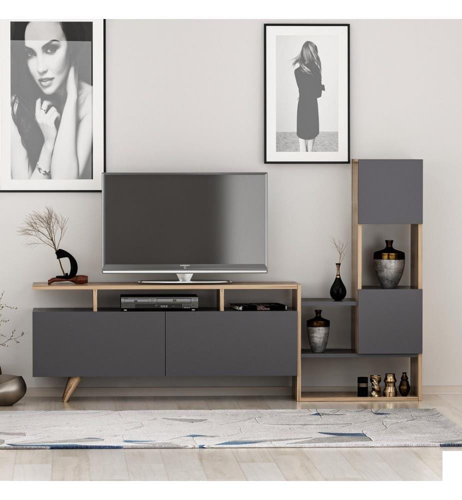 Télévision, Noyer Anthracite, Plaque De Particules Recouvertes De Mélamine