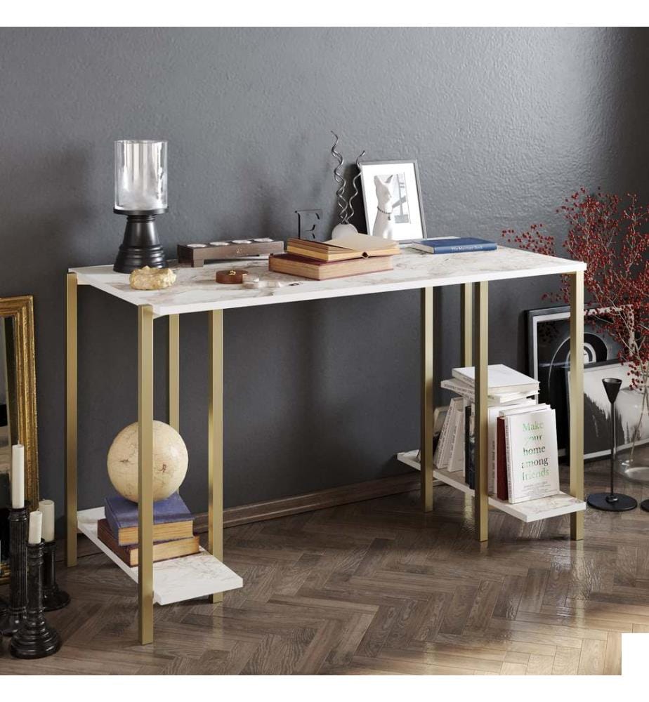 Blanc, Or, Tables Basses, 73,8X125X60 cm, Plaque De Particules Enrobée De Mélamine